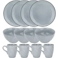Intirilife hochwertiges 12-teiliges Geschirrset in Grau für Frühstück Mittag- und Abendessen - Dinnerset Frühstücksgeschirr