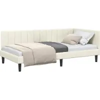 Syfax Eckbettgestell mit Kopfteil Creme 100 cm x 200 cm Samt