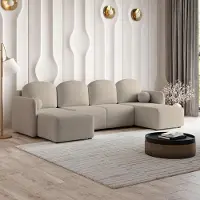 Masseno Ecksofa NUBERO mit Schlaffunktion U-Form, Sofa mit Bettkasten, Wohnzimmersofa, Couch, Soffa, Bettsofa, Couchgarnitur- Beige, QUELLE 05