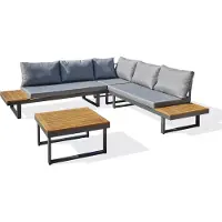 DCB Groupe Niedrige Gartenmöbel - Aluminium - - 5 Sitzplätze - Anthrazitgrau und Akazienholz - MIYAKO