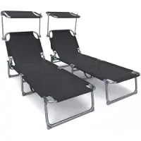 VOUNOT 2er Set Sonnenliege Klappbar, Gartenliege Strandliege mit Sonnenschutz und Verstellbarer Rückenlehne, Schwarz