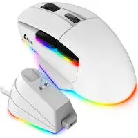 KLIM Blaze X kabellose Gaming-Maus mit Ladestation und RGB + Langlebiger Akku + Bis zu 12000 DPI + Kabelgebundene & kabellos weiß