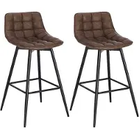 Woltu 2er-Set Barhocker Designer Barstuhl Hocker Tresenhocker Bistrohocker mit Fußstütze Kunstleder Metall Braun