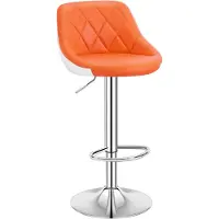 Woltu Barhocker Sitzfläche aus Kunstleder, Gestell aus verchromtem Stahl, 2 farbig, Orange+Weiß