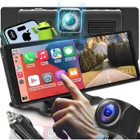 Retoo Tragbares 10" Display für das Auto mit 2K Frontkamera Apple Carplay Android Auto und 1080p Rückfahrkamera Car Display Autozubehör