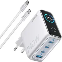 Anker Ladegerät (140W, 4-Port, PD 3.1) mit USB-C Kabel Silber