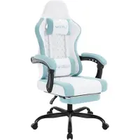 Woltu Gaming Stuhl mit Massagefunktion, Taschenfederkissen, ergonomisch, Netzstoff : Weiß+Blau Farbe: Weiß+Blau