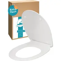 Calmwaters Flacher WC-Sitz mit Absenkautomatik, Slim, antibakterieller Duroplast Toilettensitz, Edelstahl-Scharniere, Abnehmbar, extraflacher WC-Deckel, Standard O-Form, 26LP3163