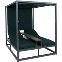 Mendler Alu Lounge-Gartenliege HWC-P81, Sonnenliege Daybed, 10cm-Polster 220g/m² 196x165x196cm dunkelgrau, Polster dunkelgrün