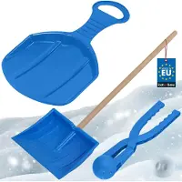 KOTARBAU Schneespielset Schlitten mit Griff Poporutscher Rutschbahn Schneeschaufel für Kinder mit Holzstiel Schneeballautomat Blau