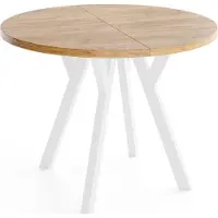 WFL GROUP Runder Ausziehbarer Esstisch im Loft-Stil XXL Groß – Verlängerbarer Tisch mit Weißen Holzbeinen – Platzsparender Esstisch für Wohnzimmer – Eiche Braun – 100 bis 300 cm