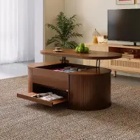 MODFU Couchtisch mit klappbarer Tischplatte,Wohnzimmertisch Höhenverstellbarer,Sofatisch mit ausziehbarer Ablage,Kaffeetisch in Walnussoptik