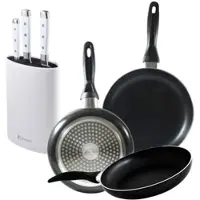 Bergner - Set aus 3 gepressten Aluminium-Pfannen Ø16/Ø20/Ø24 cm, geeignet für Induktion Navy Black 3-teiliges Edelstahlmesser-Set mit Messerblock