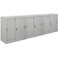 Proregal Mega Deal 3x Aktenschrank ELEPHANT mit abschließbaren Schiebetüren | HxBxT 90x90x40cm | 2 Fachböden | Lichtgrau | Metallschrank abschließbar