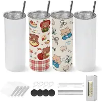 Vevor Sublimationsbecher 4 Stk. (591 mL), Sublimationstumblers aus Edelstahl mit Deckeln & Strohhalm, Doppelwandige Isolierte Sublimationsrohlinge für Individuelle DIY-Gestaltung Geschenke