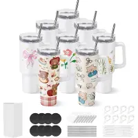Vevor Sublimationsbecher 8 Stk. (1183 mL), Sublimationstumblers aus Edelstahl mit Deckeln & Strohhalm & Griff, Doppelwandige Isolierte Sublimationsrohlinge für Individuelle DIY-Gestaltung Geschenke
