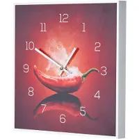 Levandeo Wanduhr 30x30cm Uhr PVC Rahmen Weiß Küche Chili Peperoni Wandbild Wanddeko Deko