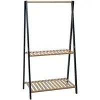 Mendler Bambus Standgarderobe HWC-Q32, Garderobenständer Kleiderständer Schuhregal, Stange 2 Ablagen 130x70x44cm ~ natur-schwarz