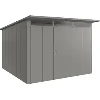 Hörmann , Metall-Gerätehaus "Juno" mit Pultdach, JPD14 - Design, 310 x 310 cm (B x T), graualuminium, 1-flüglige Tür, Anschlag rechts