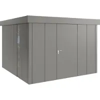 Hörmann , Metall-Gerätehaus "Juno" mit Flachdach, JFD14 - Design, 310 x 310 cm (B x T), graualuminium, mit bodentiefem Fenster, 1-flüglige Tür, Anschlag rechts