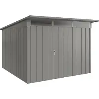 Hörmann , Metall-Gerätehaus "Juno" mit Pultdach, JPD14 - Modern, 310 x 310 cm (B x T), graualuminium, 1-flüglige Tür, Anschlag rechts