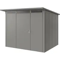 Hörmann , Metall-Gerätehaus "Juno" mit Pultdach, JPD9 - Design, 262 x 214 cm (B x T), graualuminium, 1-flüglige Tür, Anschlag links