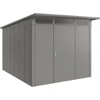 Hörmann , Metall-Gerätehaus "Juno" mit Pultdach, JPD11 - Design, 262 x 310 cm (B x T), graualuminium, 1-flüglige Tür, Anschlag rechts