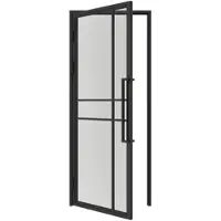 Inova Loft Glastür 830 x 2115 mm, DIN Links, Klarglas, Stahlrahmen schwarz, Komplettset inkl. Zarge und Griffstange