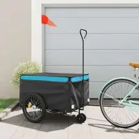 vidaXL Möbel Fahrradanhänger Schwarz und Blau 45 kg Eisen - Fahrradanhänger &38641