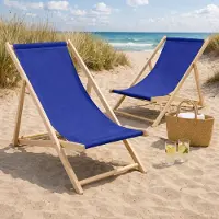 HAGO HAGO24 Strandliege Blau 3er Set Sonnenliege Gartenliege Liegestuhl Klappstuhl Holz Kiefernholz Polyester 3fach verstellbar faltbar Balkon Terrasse 120kg