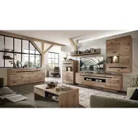 Lomadox Wohnzimmer Komplett Set inkl. Beleuchtung BURNHAM-36 in Eiche Nb. mit graphit