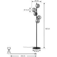 LINDBY Orbelia Stehleuchte, schwarz, 5-flammig, Glas - , Orbelia, Schwarz, für Wohnzimmer, Glas, Modern