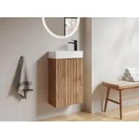 Vente-unique Handwaschbeckenschrank geriffelt - Tür wendbar - Holzfarben hell - 60 x 40 x 22 - VAHIRA