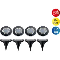 Näve 8er-Set LED Solar-/Bodenspieß "KIAN" D: 11,5cm, Lampe für den Außenbereich im Functional Style, aus Metall und Kunststoff in schwarz, 12 cm hoch, Ø 11,5 cm, LED Platine – mit Schiebeschalter