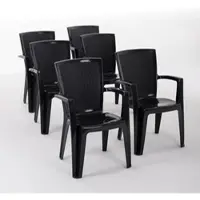 Idea New Garden Srl 6er-Set Stühle aus Polypropylen monoblock, stapelbar mit Armlehnen, wasserbeständig, Rattan-Effekt für Garten, Terrasse, Restaurant, Bar, leicht zu reinigen - Diana - Anthrazit