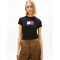 Tommy Hilfiger Slim Wavy Flag Tee Black Größe: S | Hemden Outlet | Damen | Schwarz