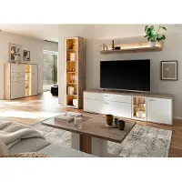 Lomadox Wohnmöbel Set in Eiche und weiß modern mit Couchtisch & LED-Beleuchtung, 5-teilig - SAGUNTO-05