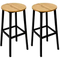 Begryf Barhocker 2er Set 65 cm Eichefarben, Sitz Ø30 cm, schwarzes Metallgestell, Küchenhocker Industrial
