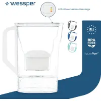 Wessper 2,7 L Wasserfilterkanne kompatibel mit Brita Maxtra für Kühlschranktür mit manueller Filterverschleißanzeige | Das Set beinhaltet eine Wasserfilterkanne + AQUAMAX Wasserfilter – Weiß