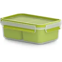 EMSA CLIP & GO Snackbox 1,0 L mit 2 Einsätzen, 1 l, Transparent, Polypropylen (PP), Thermoplastisches Elastomer (TPE), Deutschland, 135 mm, 195 mm