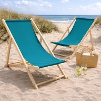 HAGO HAGO24 Strandliege Petrol 2er Set Sonnenliege Gartenliege Liegestuhl Klappstuhl Holz Kiefernholz Polyester 3fach verstellbar faltbar Balkon Terrasse 120kg