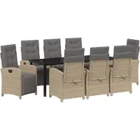vidaXL Möbel 9-teiliges Garten Essset mit Kissen Beige Poly Rattan, Gartentisch Schwarz 200x80x73 cm Sicherheitsglas - Gartenstühle 3380343