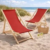 HAGO 2er Set Liegestuhl Doppelpack Strandliege Liege Stuhl Strand Sonnenliege Gartenliege Klappstuhl Rot