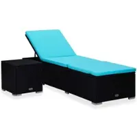 Furnicato Sonnenliege Mit Auflage Und Teetisch Poly Rattan Blau