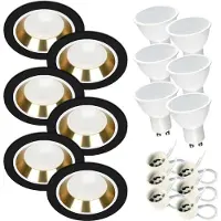 RADAM Einbaustrahler SET 6x GU10 Einbauleuchte 7W neutralweiss Deckenspot IP20 Einbauspot Küche Wohnzimmer FOY schwarz mit Ring WH/GD Einbaurahmen