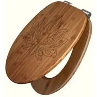 Banjado WC Sitz Bambus Holz Mit Gravur Toilettendeckel Mit Absenkautomatik Klodeckel WC-Sitz Soft Close Mit Motiv Lotusblüte 1