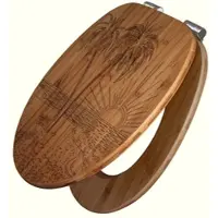 Banjado WC Sitz Bambus Holz Mit Gravur Toilettendeckel Mit Absenkautomatik Klodeckel WC-Sitz Soft Close Mit Motiv Palmenstrand
