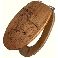 Banjado WC Sitz Bambus Holz Mit Gravur Toilettendeckel Mit Absenkautomatik Klodeckel WC-Sitz Soft Close Mit Motiv Pferd Abstrakt