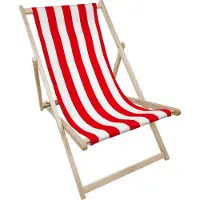 AllBags Liegestuhl klappbar aus Holz mit weiß-rotem Streifen-Motiv – Klappstuhl Klappliege Sonnenstuhl Strandstuhl Gartenliege