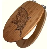 Banjado WC Sitz Bambus Holz Mit Gravur Toilettendeckel Mit Absenkautomatik Klodeckel WC-Sitz Soft Close Mit Motiv Hai Abstrakt